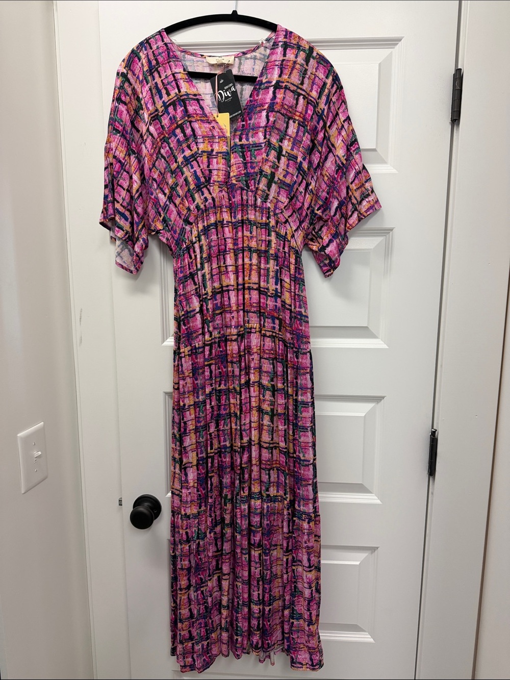 entro Pink Plaid-Style Print Maxi Dress